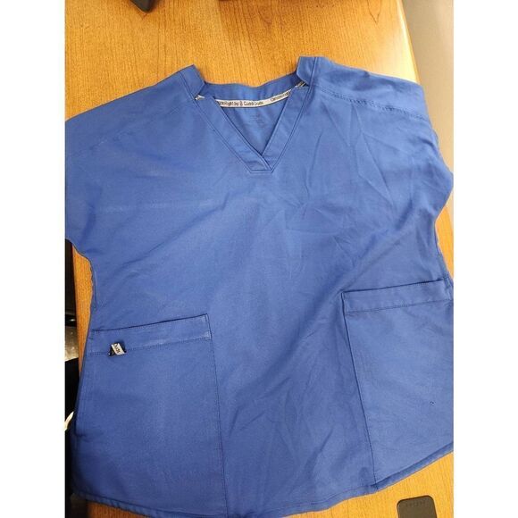 ClimateRight by Cuddl Duds Scrub Top Women's Size L Metro Blue 2 Way Pockets - Picture 1 of 7